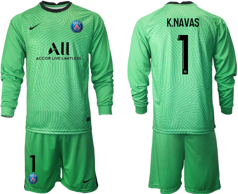 Men 2021 Paris Saint-Germain green goalkeeper long sleeve 1 soccer jerseys